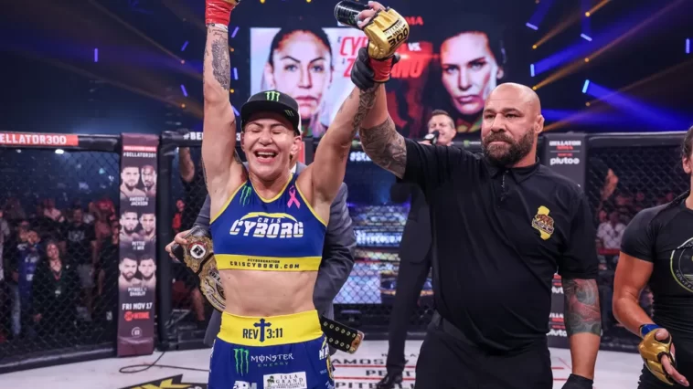 Cris Cyborg nocauteou Cat Zingano no Bellator 300. Foto: Reprodução/Instagram