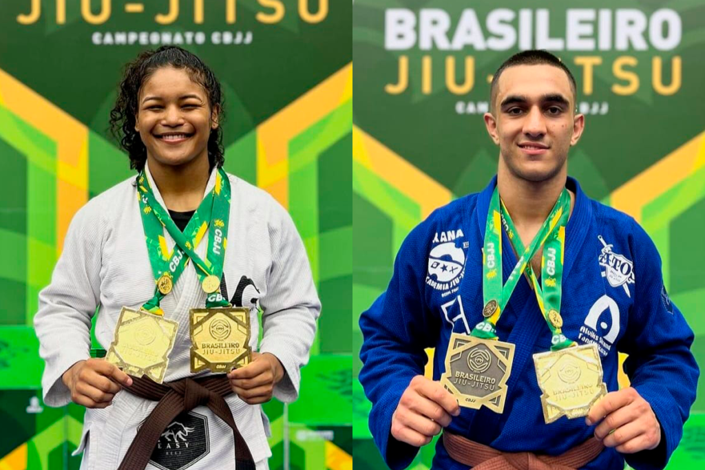 Vitória e Marlon dominam disputas do peso aberto no Brasileiro de Jiu-Jitsu e saem do torneio em Barueri com o ouro do absoluto.