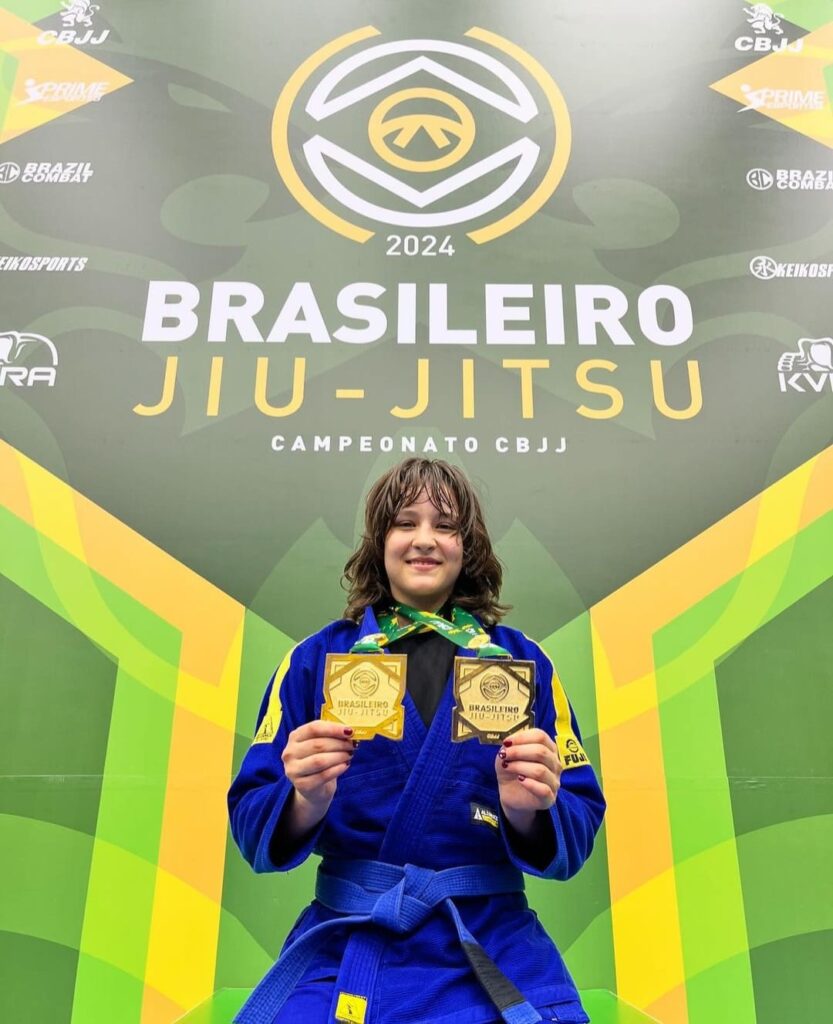 Primeira vez competindo Jiu-Jitsu no Brasil, Hazel Butcher-Salazar vai voltar para casa com duas medalhas de ouro, campeã peso e absoluto.