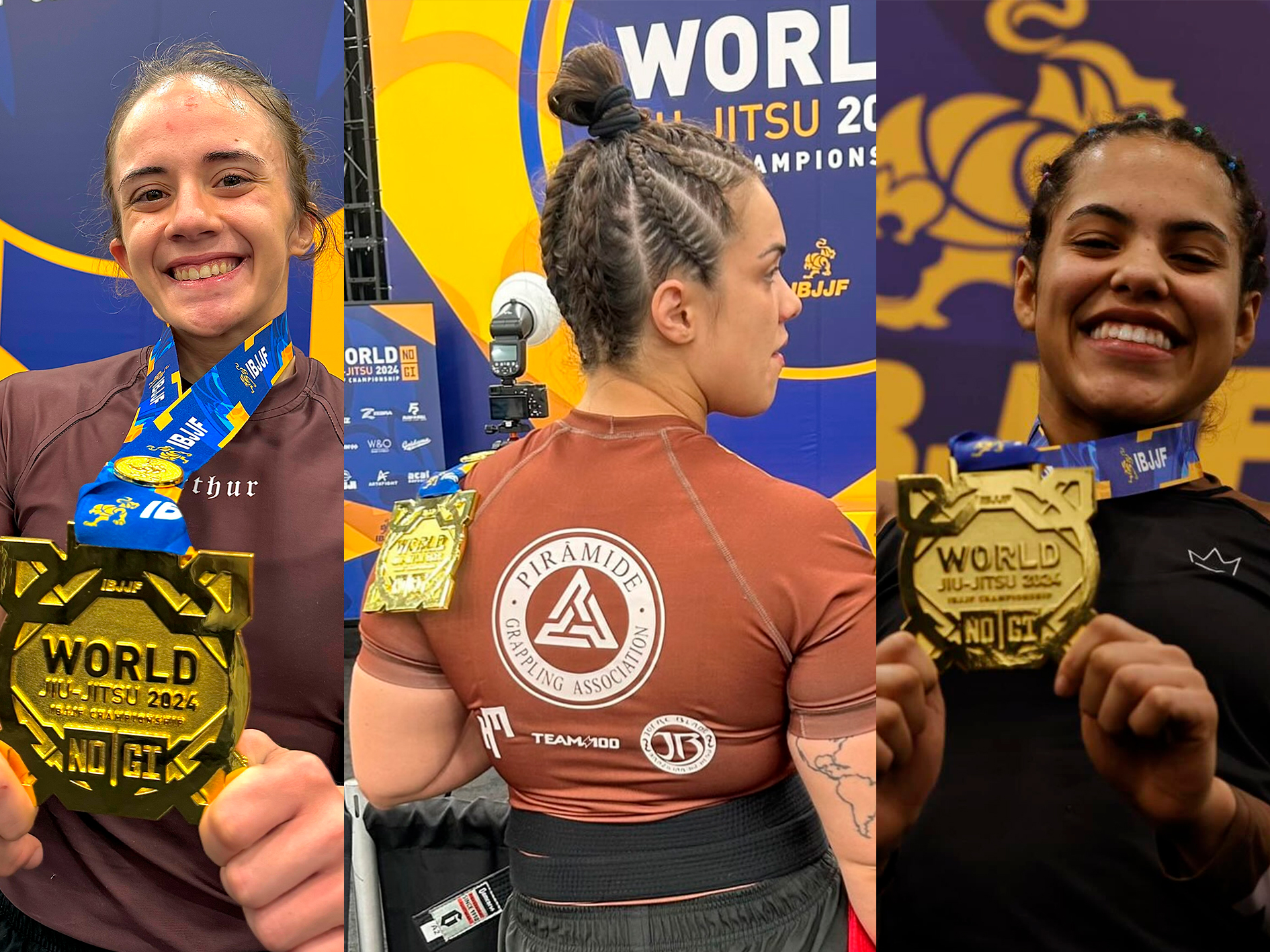 As brasileiras Beatriz Gutierrez Campos, Sarah Galvão e Maria Joia da Silva levaram o ouro nesta sexta-feira