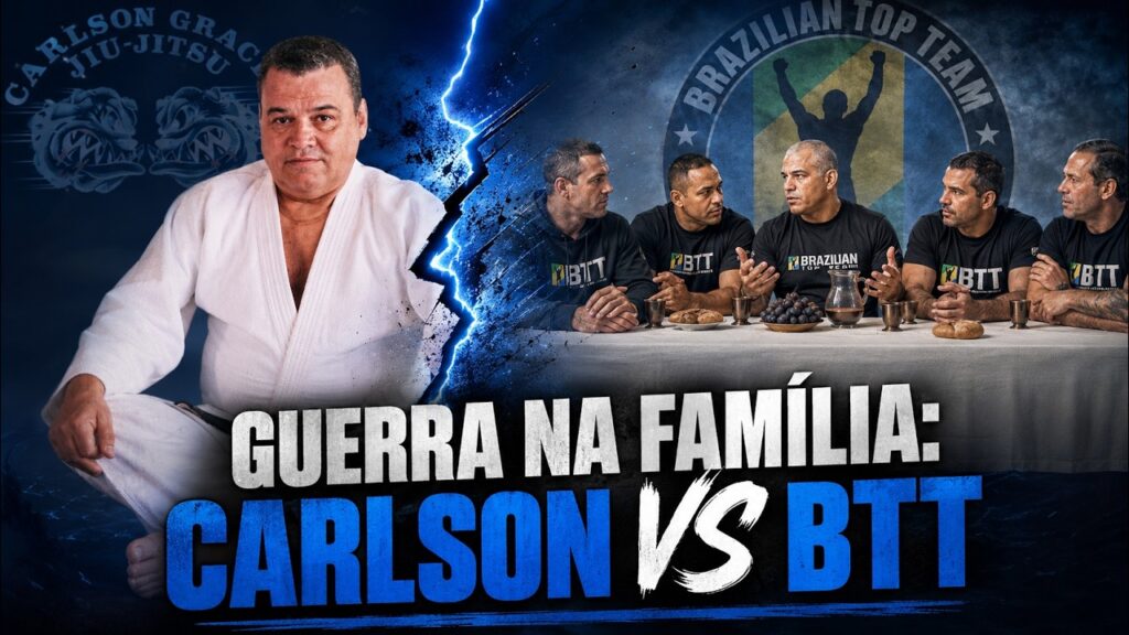 Carlson Gracie x BTT, a ruptura contada por quem cobriu o dia: “Houve intransigências de ambas as partes” 1 Arte da entrevista de Marcelo Alonso à VF Comunica, com Carlson Gracie de kimono e os lutadores da BTT