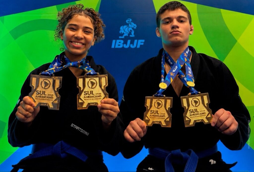 Start Doing gets two double golds at South American 1 Yasmin Baraúna and Kauã Lasanha Gomes, of Instituto Start Doing, show their gold medals from the IBJJF South American Championship
